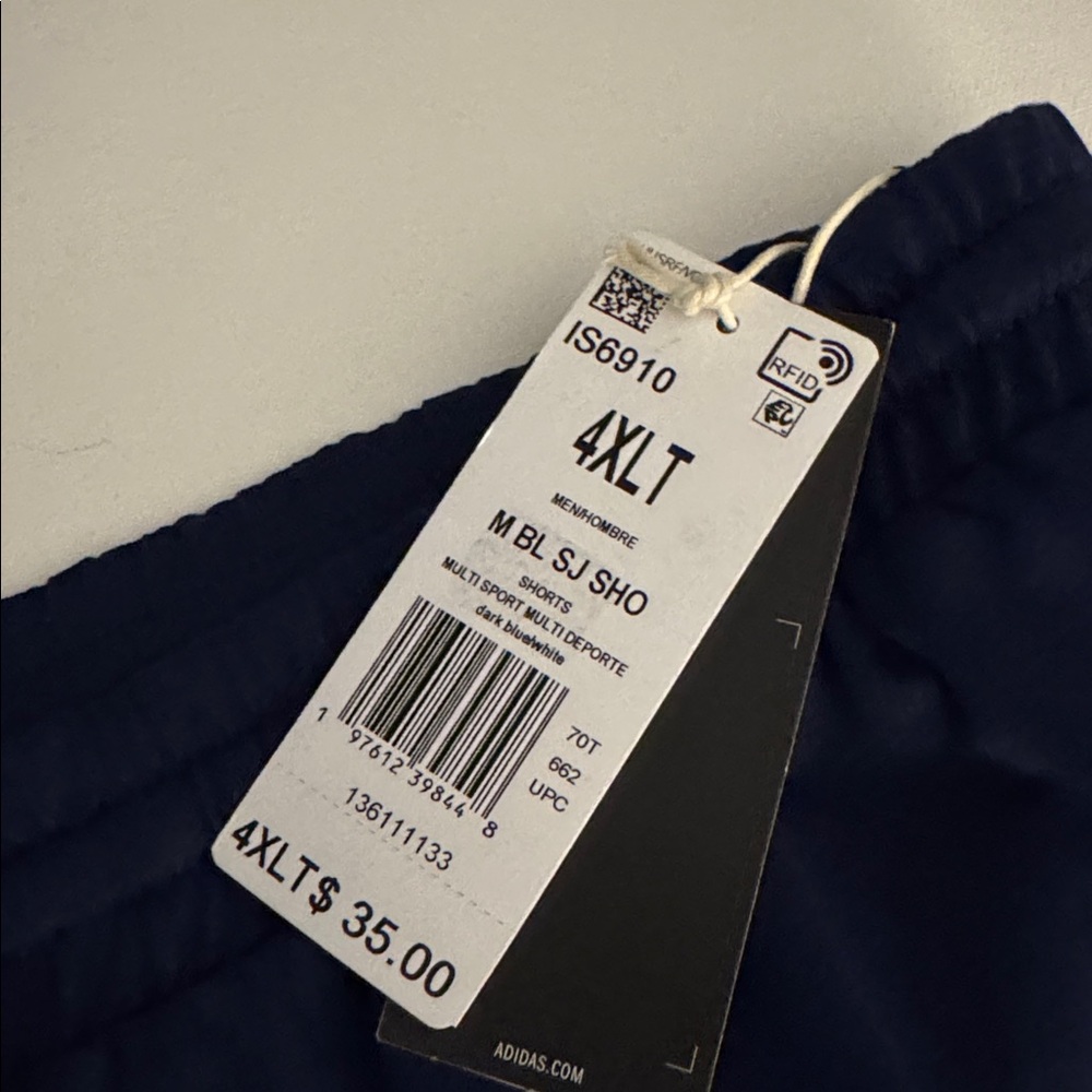 Adidas Knit Shorts Mens 4X Tall Navy - Picture 2 of 4